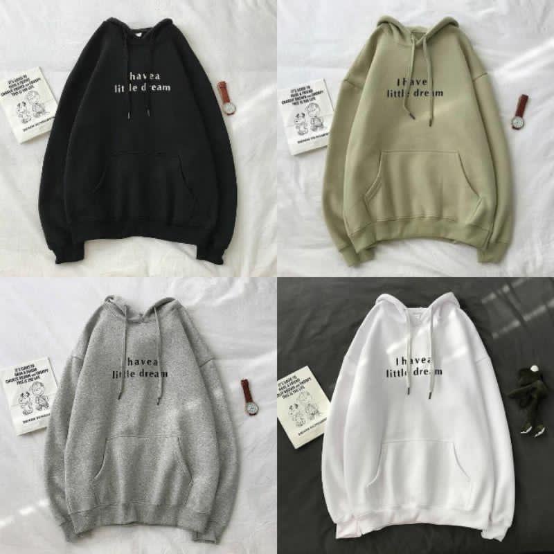 Tq88indonesia Fashion Baju Switer Wanita Terbaru /  LITTLE DREAM FLEECE HOODIE SWEATER / Busana Casual Cewek / Sweater Topi  Fashion / Ootd Kekinian