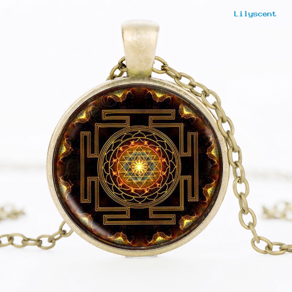 [LS] Mandala Kubah Kaca Liontin Kalung Fashion Budha Perhiasan Geometri Suci