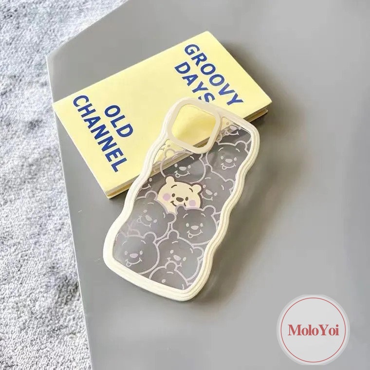 IPHONE Case Winne the Pooh Kartun Lucu Kompatibel Untuk Iphone11 6 6s 78 Plus XR 14 12 13 Pro Max X XS Max 14Plus SE 2020 Transparan Wavy Edge Soft TPU Case