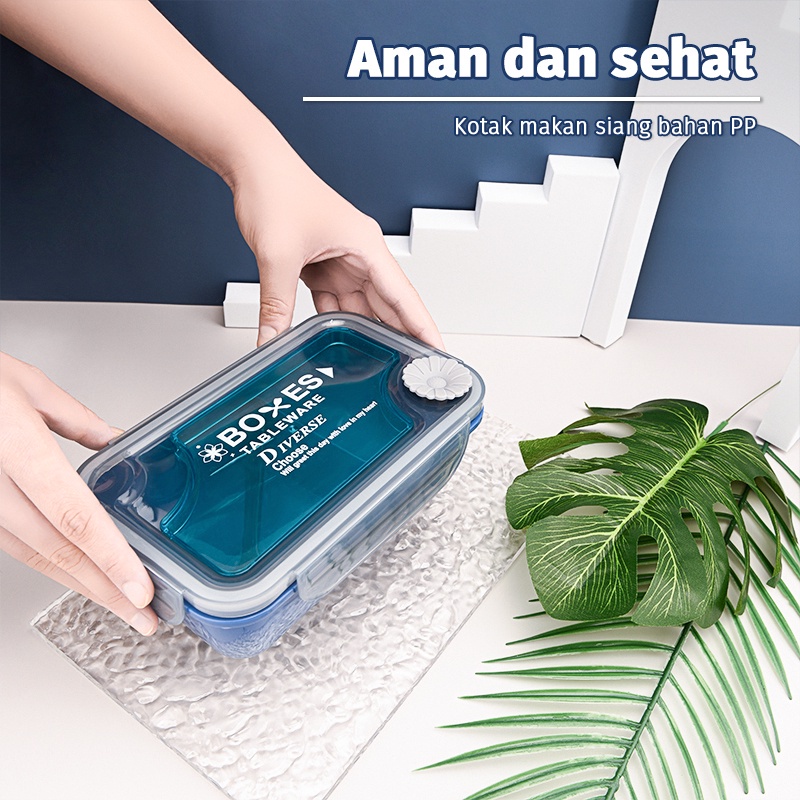 Lunch Box Boxes Anti Bocor Bekal Bento Portable Free Sendok tutup Transparan