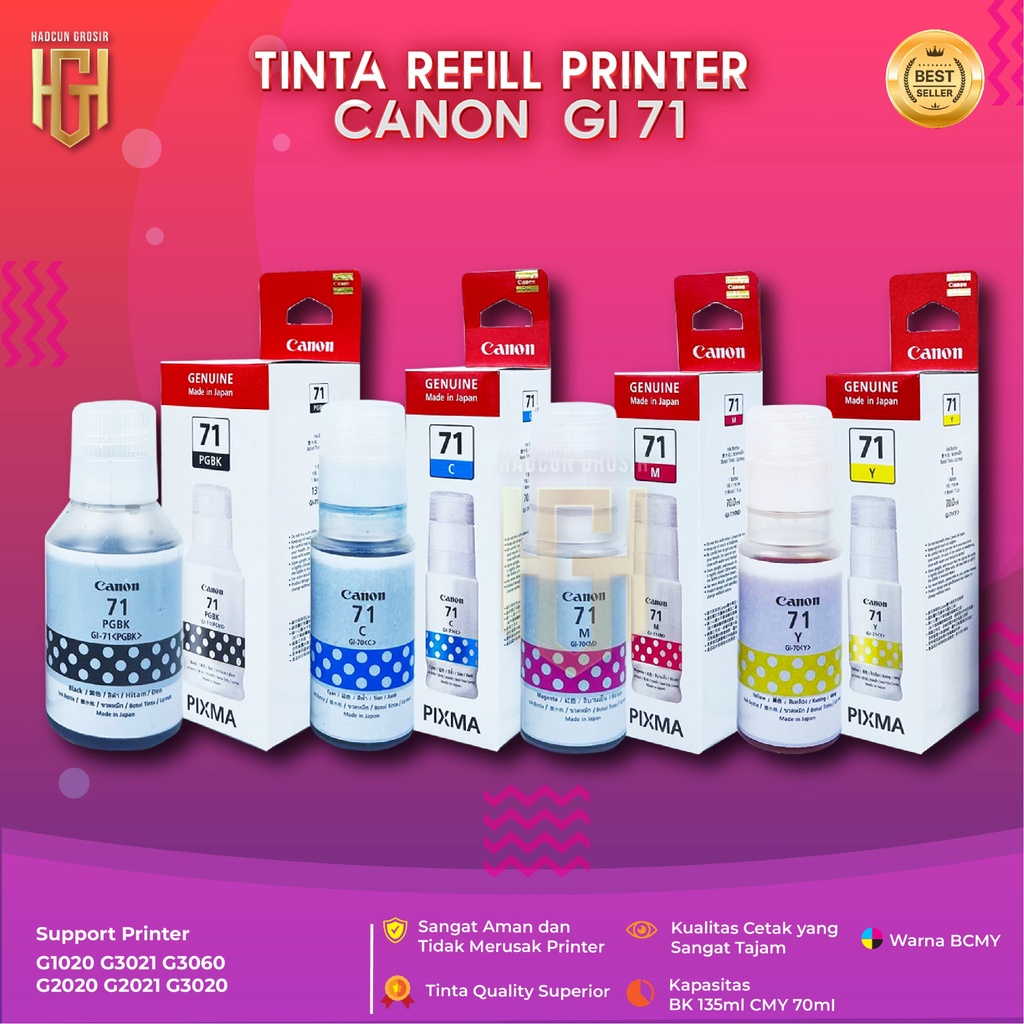 1 SET 4 PCS Tinta Canon Gi 71 Tinta Printer G1020 G2020 G2021 G2060 G3020 G3021 G3060