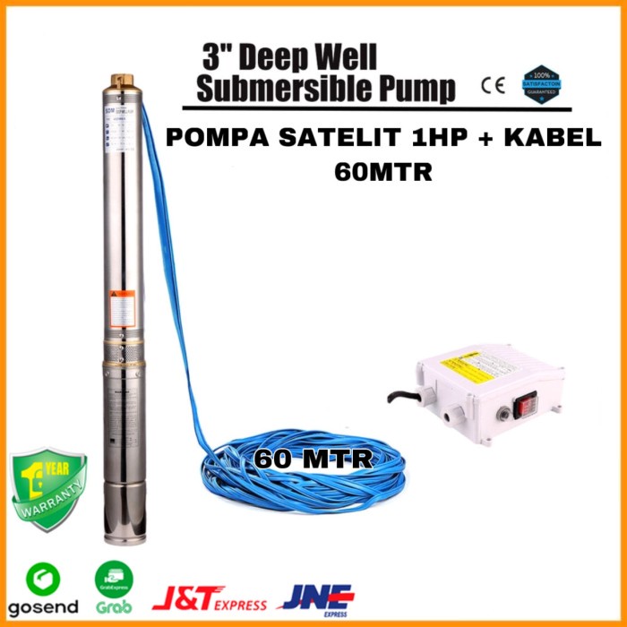 Pompa Satelit 1Hp + Kabel 60Mtr Pompa Submersible Nasional Body 3"