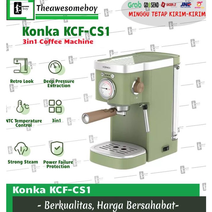 Konka Retro Green 3in1 Coffee Maker Kopi Espresso NTC 20Bar Otten stok ada terus