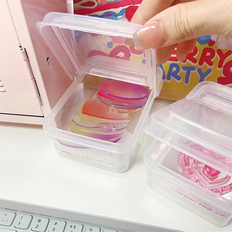 Multifungsi Photocards Transparan Flip Lid Storage Box Portable Penyimpanan Bumbu Dapur Stiker Stationery Card Holder INS Kotak Perhiasan Bukaan Dua Arah Untuk Rumah Kantor Perjalanan