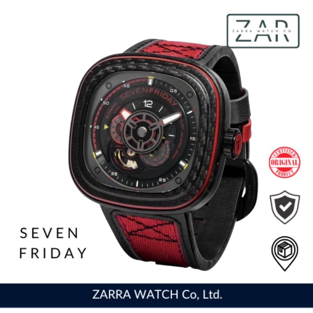 Jam Tangan Pria Seven Friday P3C/04 or P3C-04 "RED CARBON" Original NFC Aktif Garansi 1 Tahun [7Frid