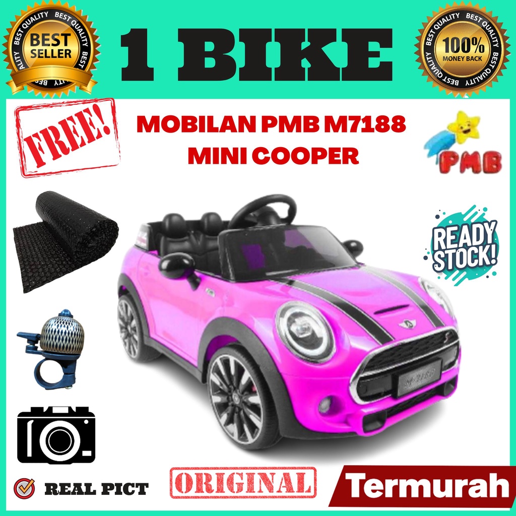 Mobil Aki Anak PMB 7188 Mini Cooper Murah Bisa Remote, mainan anak, mobilan &amp; motoran anak, mobilan murah, mobil remot