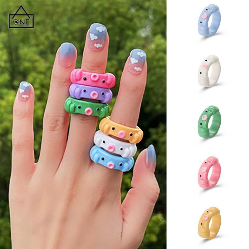 COD❤️Cincin Resin Gurita Warna Permen Kartun Temperamen Sederhana Kreatif Wanita-A.one