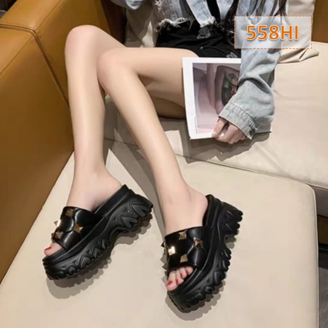 Sandal Wanita Selop Kokop Diamond Hitam Putih Tan (558)