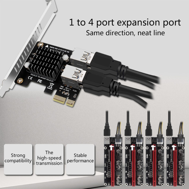 Btsg PCI-Express 1X 1sampai4 Kartu Naik Tambang PCI-E X1 4xport PCI-E+Setengah/Full Baffle