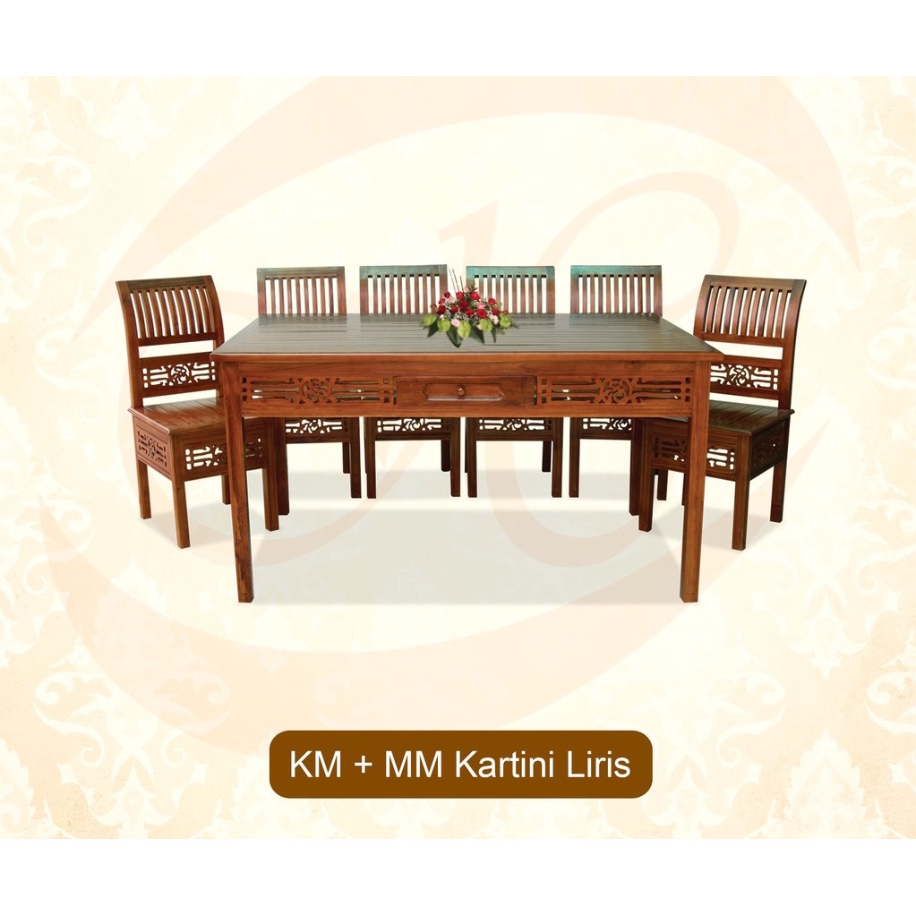 Meja Makan Mewah Set 6 Kursi Murah - Kursi Makan kayu Jati Jepara Tipe Kartini Liris - Berlaku Cod -