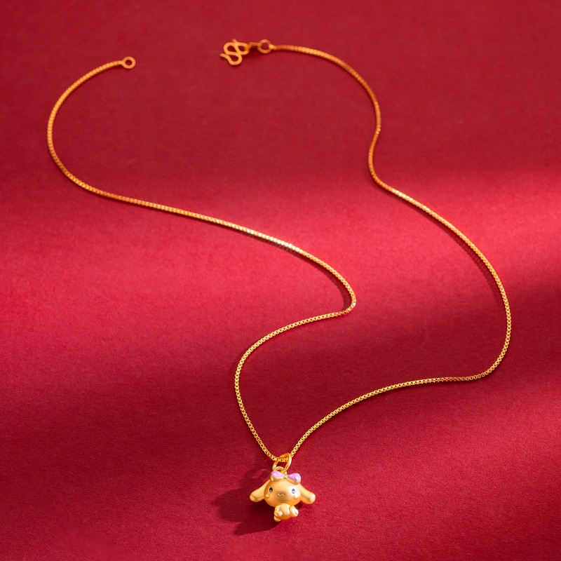 Goldkingdom Perhiasan Fashion 24 K Bangkok Aksesoris Ready Stock Kartun Laurel Anjing Liontin Berlapis Emas Lucu Busur Bertelinga Besar Anjing Kerah Tulang Kalung