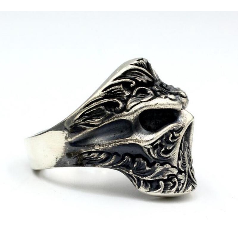 Cincin Lapis Silver Desain Tengkorak Tanaman Faceless Gaya Vintage Rock Untuk Pria