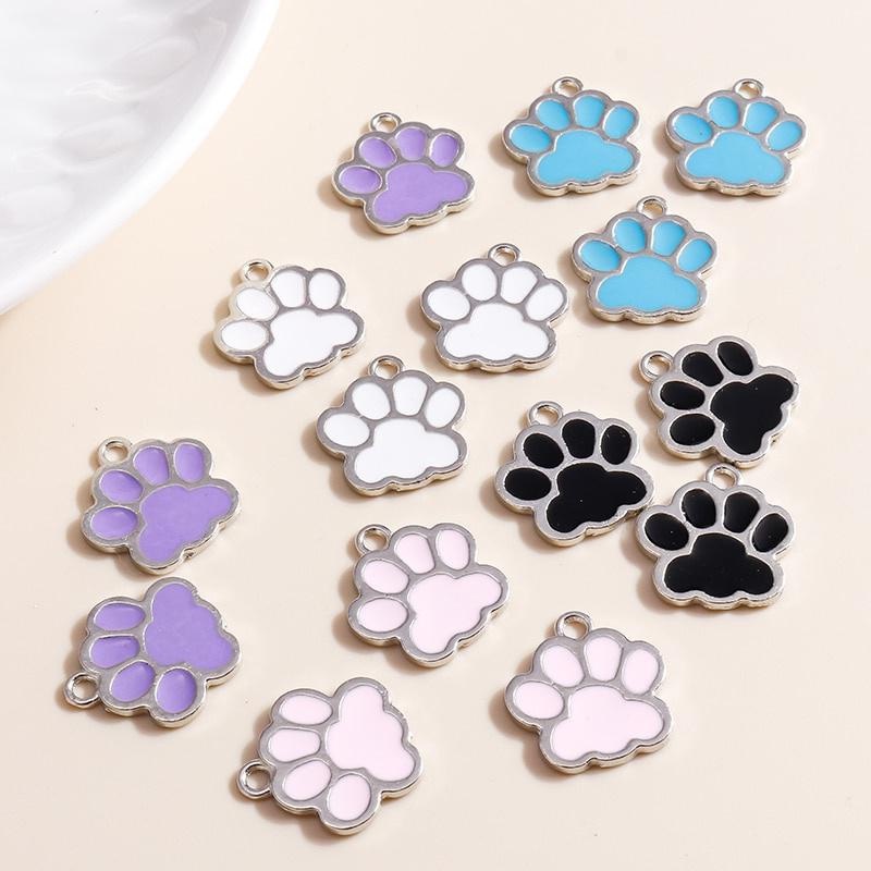 10pcs/set Pesona Jejak Kaki Kerajinan DIY Aksesoris Alloy Untuk DIY Perhiasan Anting Kalung Indah Minyak Menetes Aksesoris Kartun Lucu Kucing Paw Print Liontin