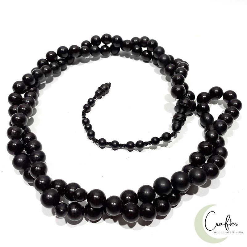 Tasbih 99 biji pocok/biji buah gebang warna hitam ukuran 12mm model bandul