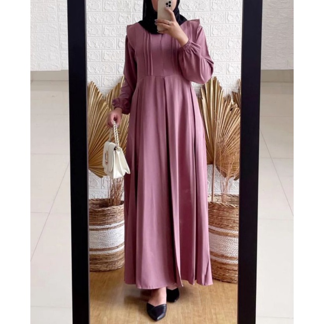 Dress TANISHA - GAMIS SHAKILLA Model Lipit Terbaru - Dress Simple Bahan Syakilla