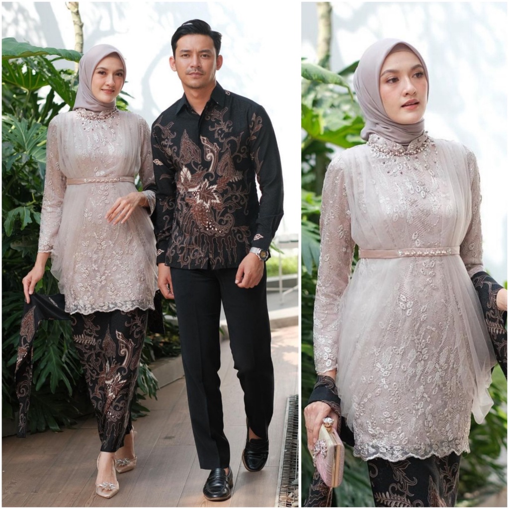 Kebaya modern wisuda couple batik brukat remaja terbaru mewah satu set pasangan keluarga baju pesta tunangan lamaran kondangan wanita muslim kekinian model madina