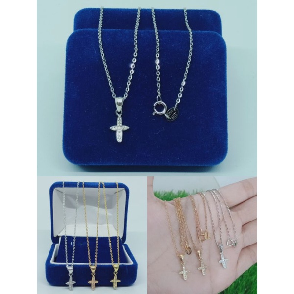 kalung rantai nori vensy+liontin salib kecil mp/perak 925 asli silver lapis emas/fashion wanita terb