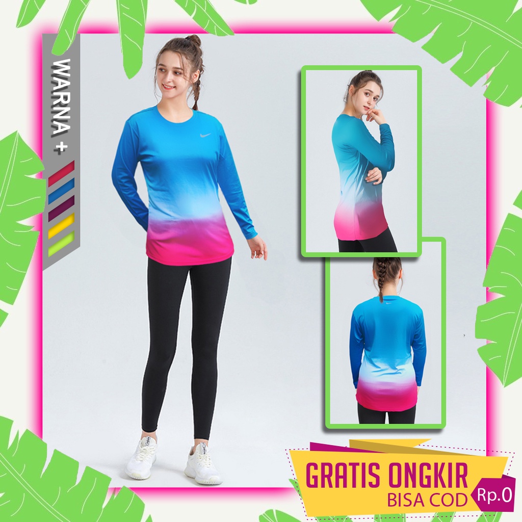 Atasan Olahraga Wanita Hijab Lengan Panjang Jumbo Baju Sport Wanita Baju Kaos Senam Aerobik Zumba Yo