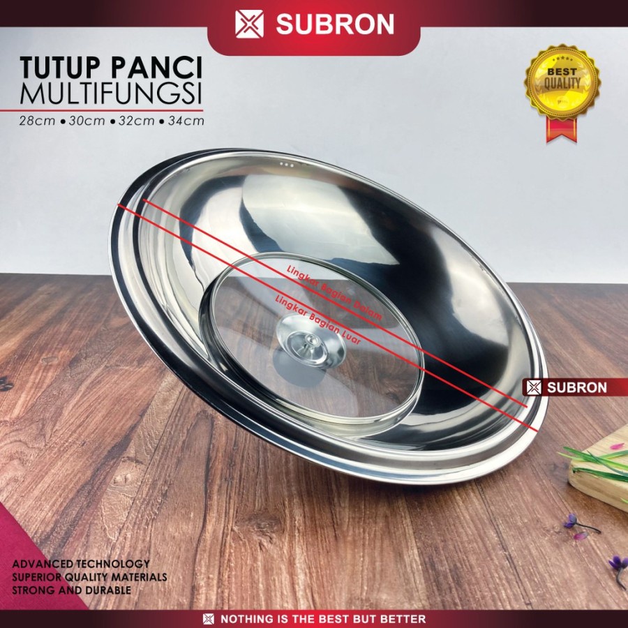 Tutup Panci Stainless Kaca 28cm 30cm 32cm 34cm 36cm Wajan Kuali - SUBRON