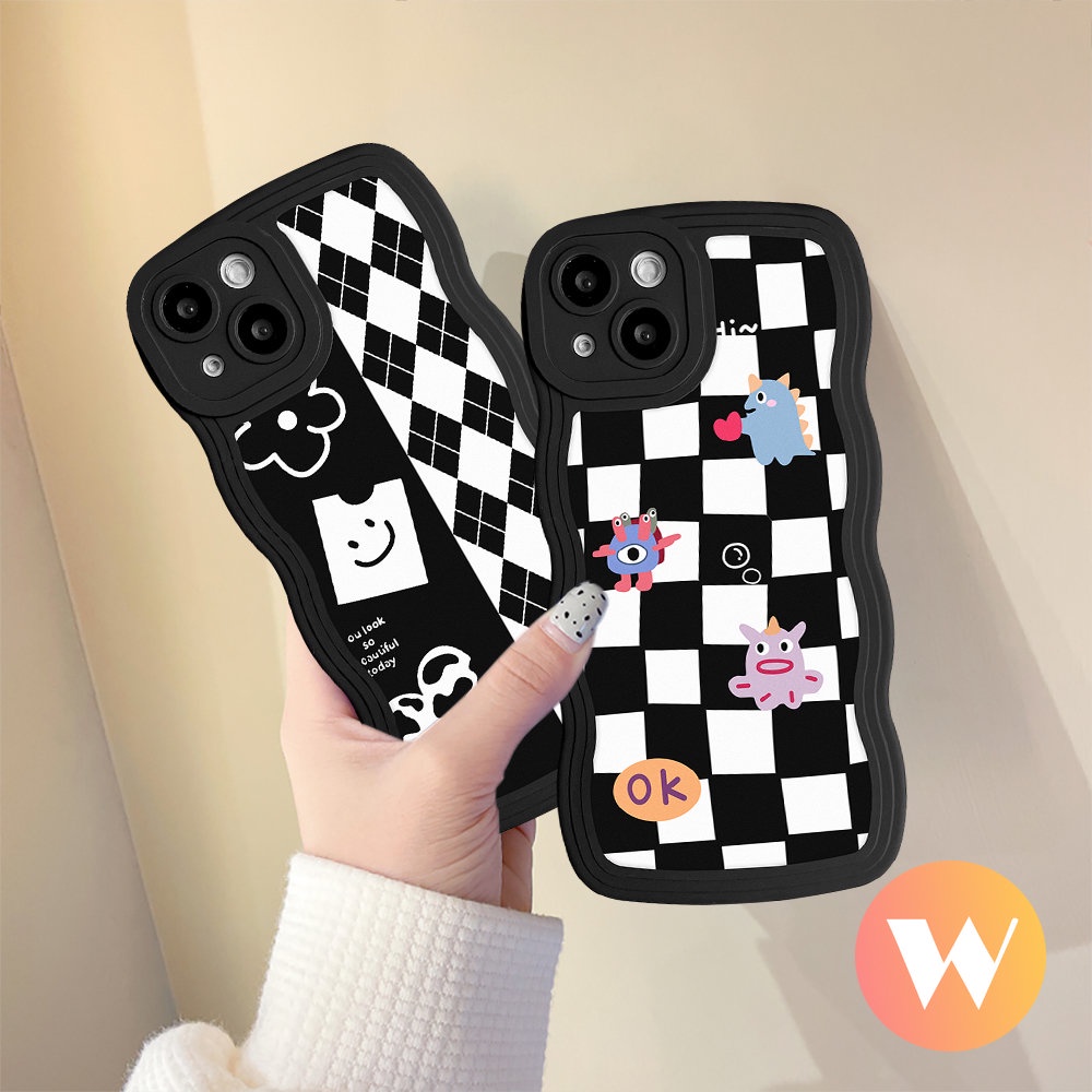 Casing Soft Tpu Wavy Edge Case Redmi Note 11s 10s 11 11Pro+9 8 10 9Pro Note 10Pro 9s Redmi 9A 9T 12C 10 9C 10C A1+9 10A POCO M3 X3 NFC Mi 11T Pro Chessboard Diamond Cute Monster Sarung