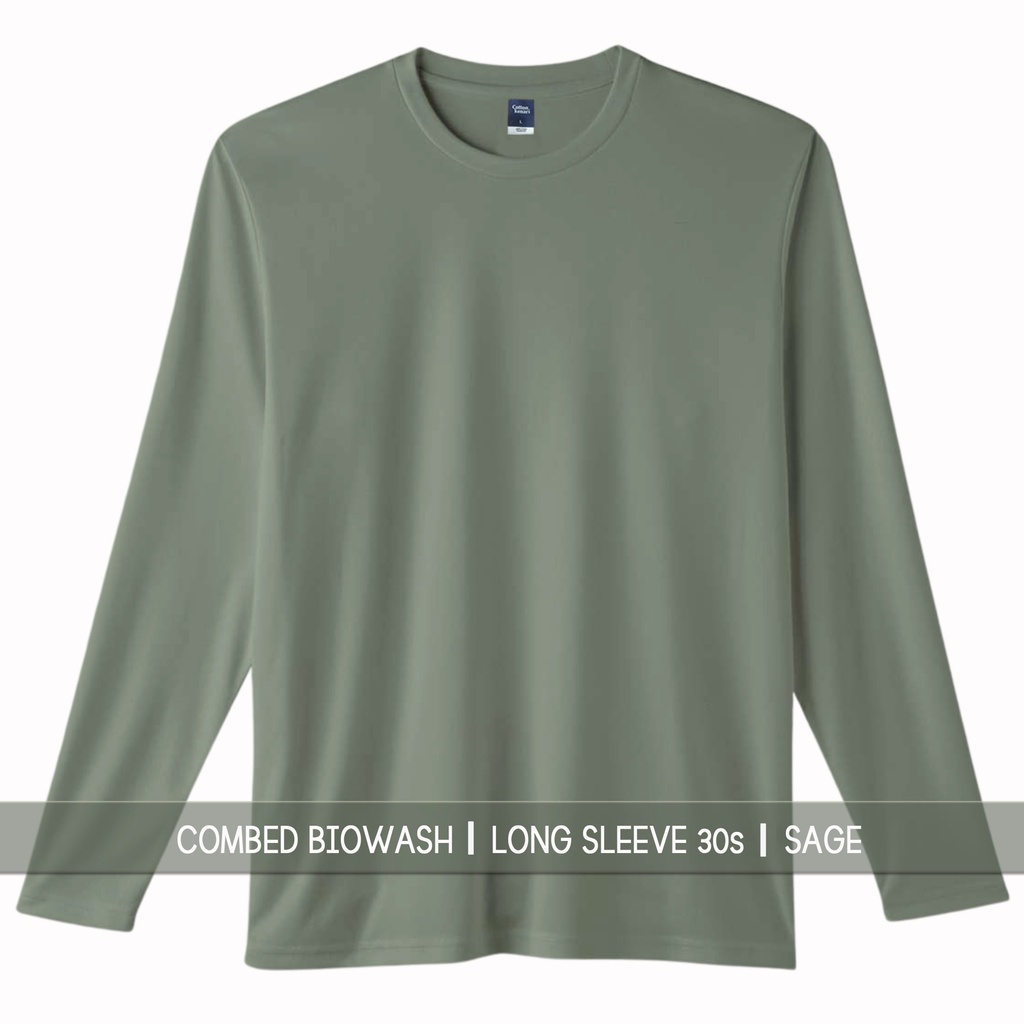 KAOS BASIC LENGAN PANJANG- SAGE GREEN [ COMBED BIOWASH ULTRASOFT  ] [ KAOS POLOS |