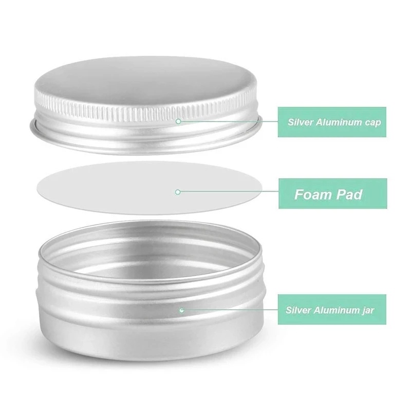 1pc Kotak Kaleng Kaleng Kaleng Bulat Metal Aluminium Silver Kosong Kosmetik Cream Jar Case Ulir Sekrup Tutup Lip Balm Wadah
