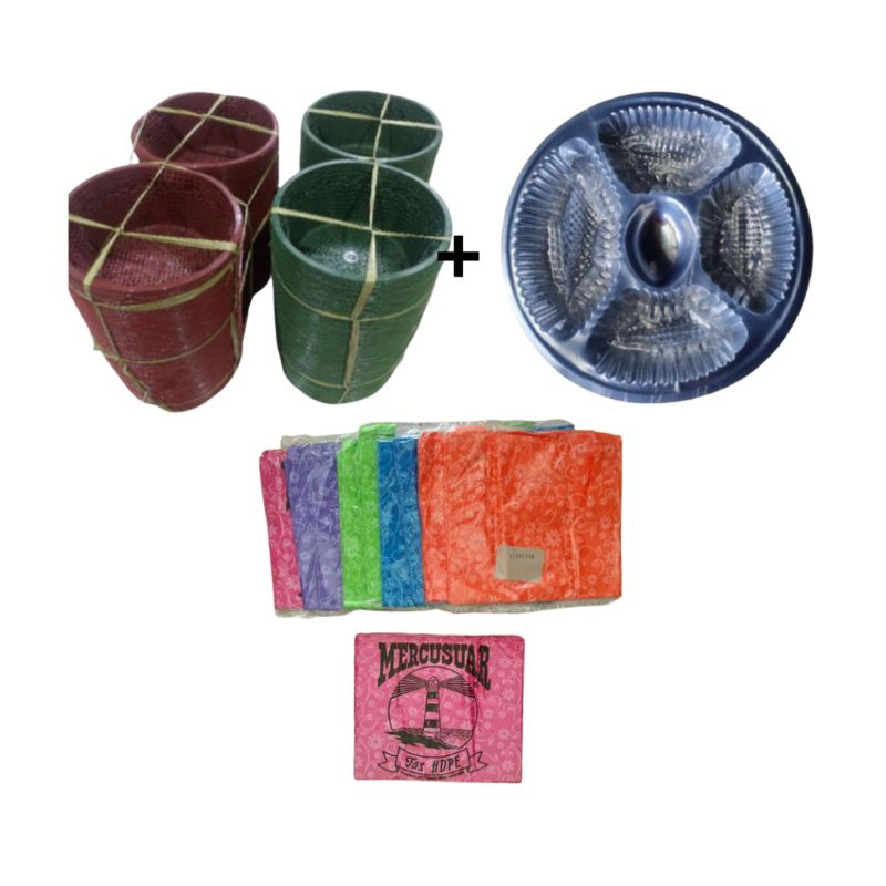 PAKET KOMPLIT 300 pcs(100 PCS WAKUL NASI PLASTIK+100 MIKA BULAT+100 LEMBAR KANTONG PLASTIK)