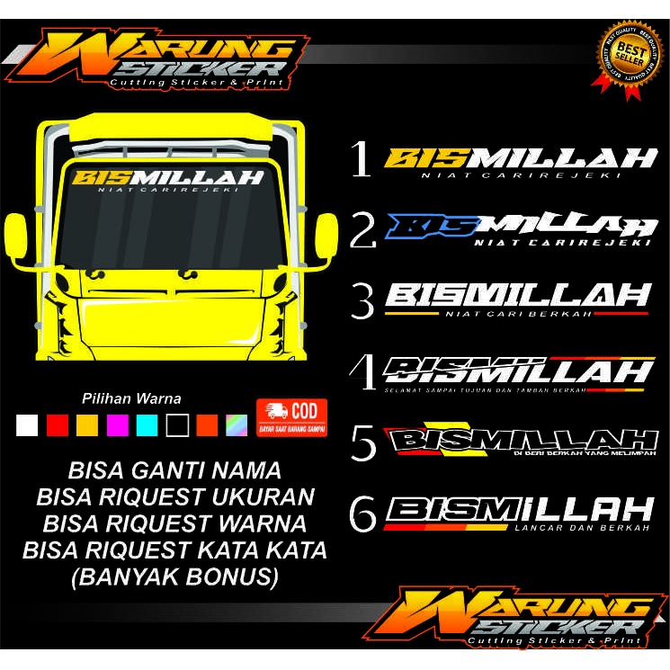 STIKER KACA BISMILLAH BISA CUSTOM BUAT PICKUP TRUCK DUTRO HINA HINO DAN LAIN LAIN