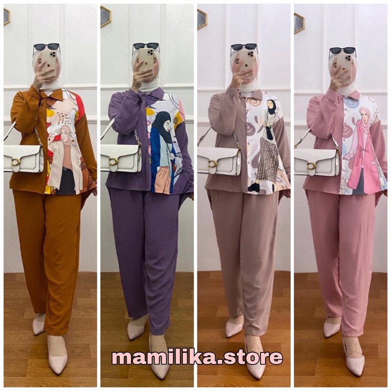 [BEST SELLER] TANISHA SET PRINTING | ONE SET CRINKLE AIRFLOW  | ONE SET WANITA KEKINIAN | SETELAN KEMEJA