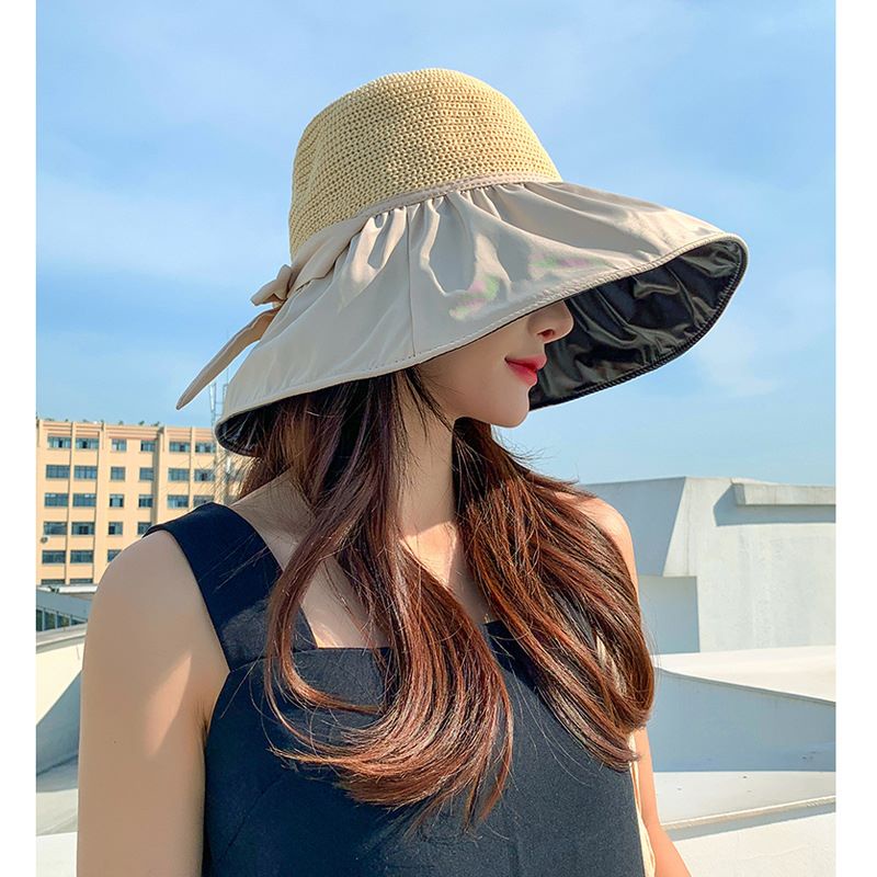 Topi Pantai Japan Rajut Wanita Elegan Pelindung Matahari 360 Derajat ANTI UV High Quality Import