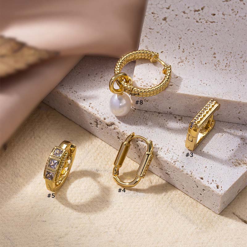 1biji Anting Emas Bentuk Geometri 12mm Hoop Lobe Earrings Tembaga Dengan Zircon
