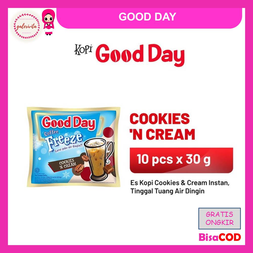 

Good Day Coffee Freeze Cookies And Cream 1 Bag ( Isi 10 Pcs x 30 Gram )