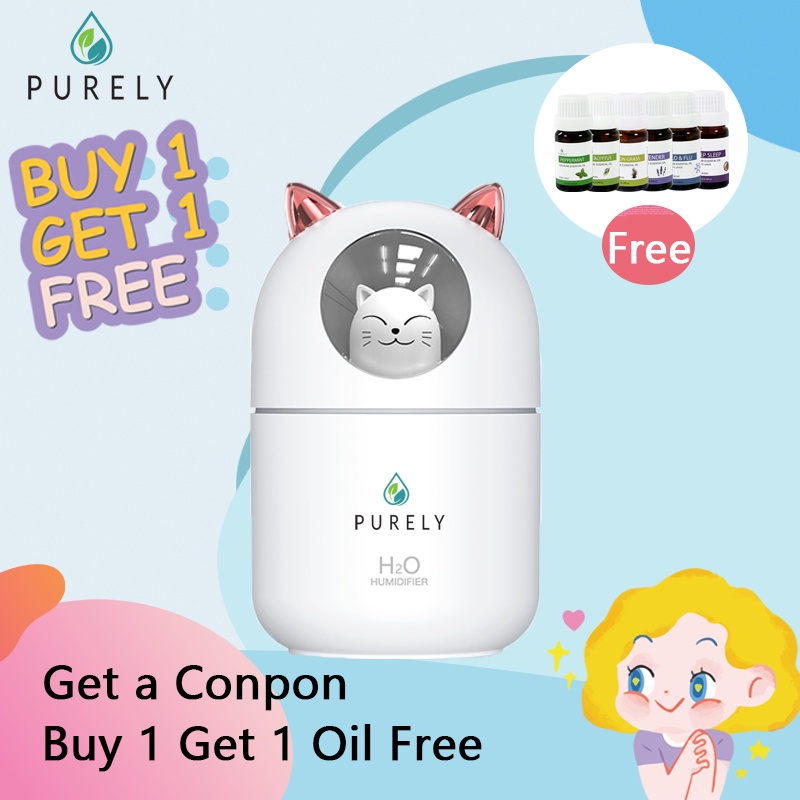 Purely  Oil Diffuser Aroma Terapi  Diffuser Humidifier Mini Air Purifier Lampu Malam Tujuh Warna