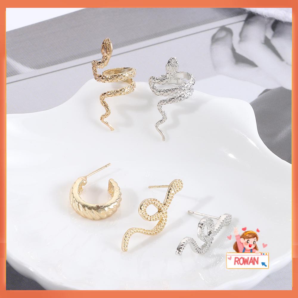 R-flower Snake Ear Clip Wanita Pesta Punk Ear Hook Manset Telinga Vintage Ear Drop