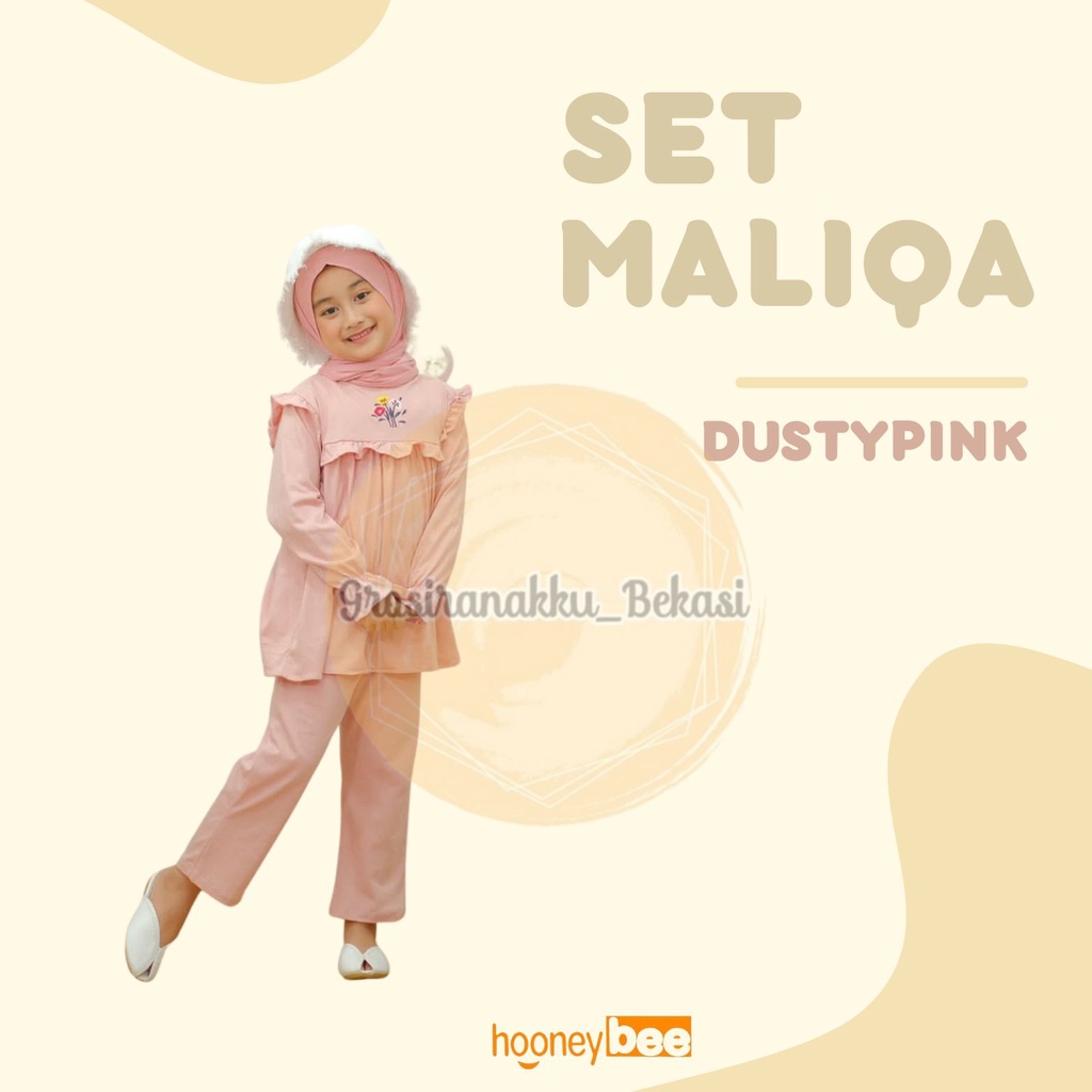 Setelan Anak Cewek Maliqa Hooneybee Warna DustyPink Size 2-10 Tahun