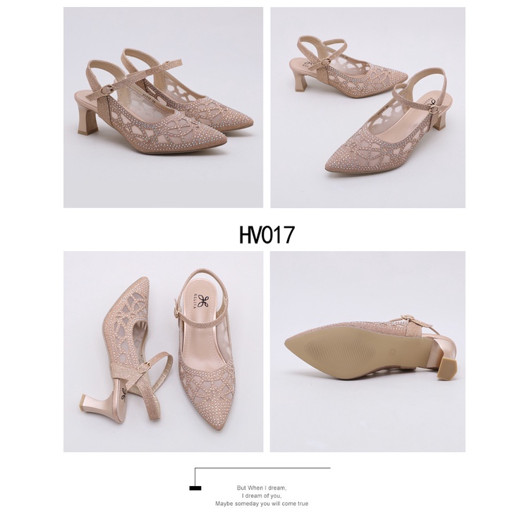 HELIVA EMMA Sling Back Heels 5,5cm Sedang Bahan Kulit Glitter Manik Semi Transparan Ujung Lancip Wedding Shoes Pesta Kondangan HV017 Original Brand