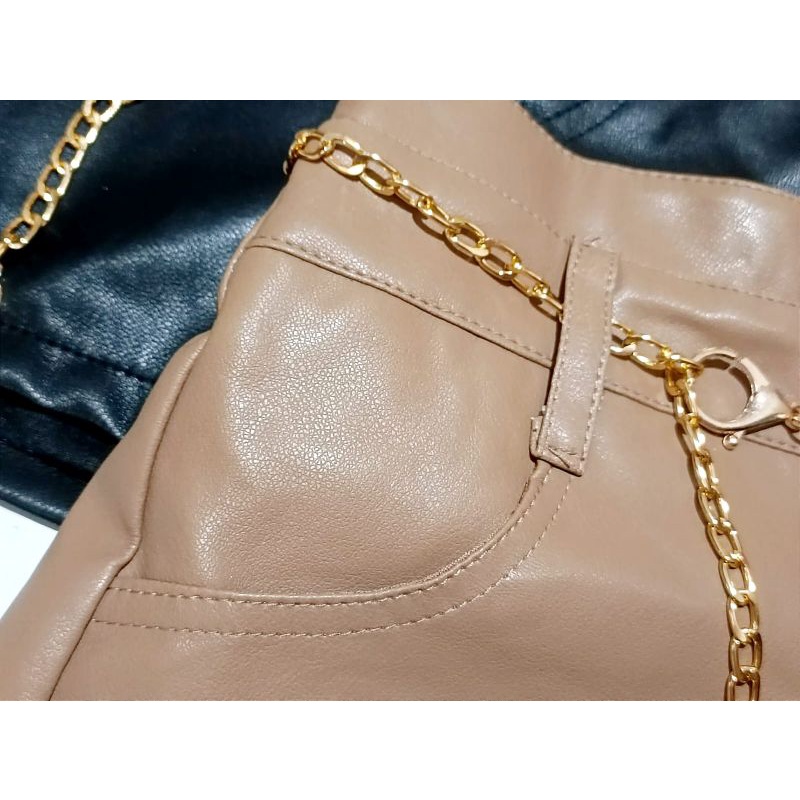 CELANA PENDEK ANAK PEREMPUAN HOTPANTS KULIT SINTETIS PU LEATHER FREE BELT RANTAI
