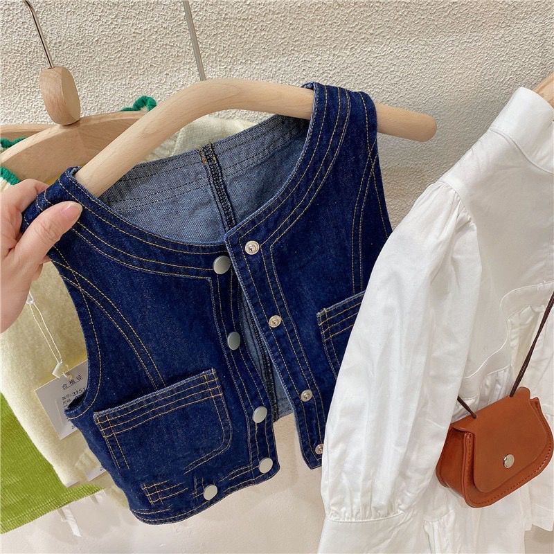 Dress Anak Perempuan Import - Putih + Rompi Jeans