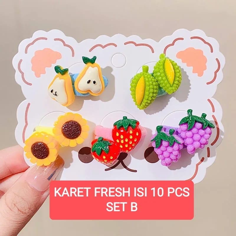 KARET RAMBUT FRESH ISI 10 PCS AKSESORIS FASHION IKAT RAMBUT ANAK LUCU MOTIF BUNGA BUAH