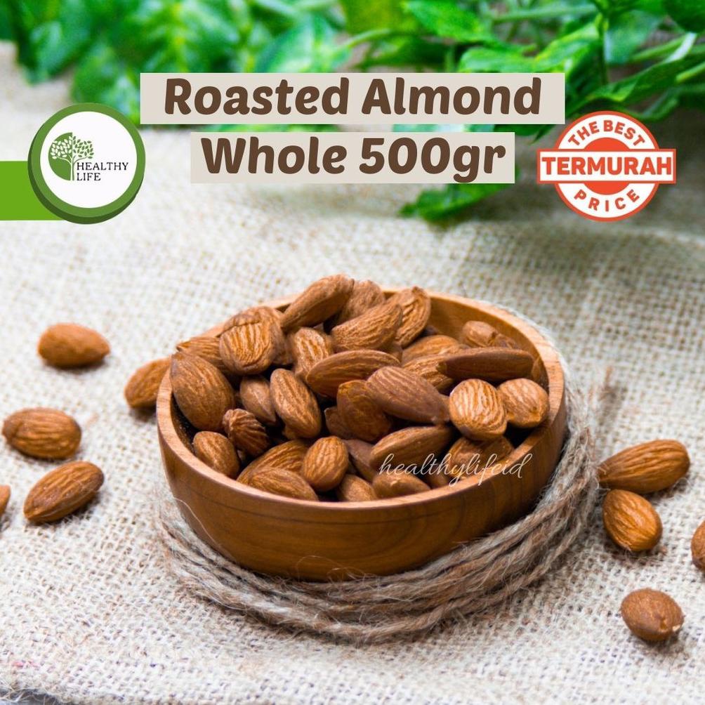 

[BAYAR DITEMPAT] Roasted Almond Whole 500gr ( Kacang Almond Panggang / Matang ) Ukuran Besar 27-30 Tanpa Cangkang