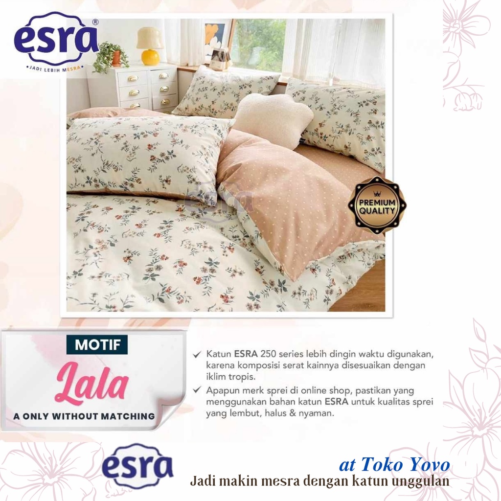 Sprei Katun Halus Esra Lala Bunga Daun Putih Coklat Ivory White Seprei