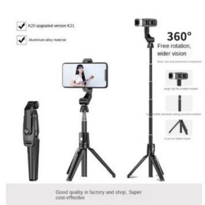 SELFIE STICK K21 TONGSIS BLUETOOTH SHUTTER TRIPOD HOLDER