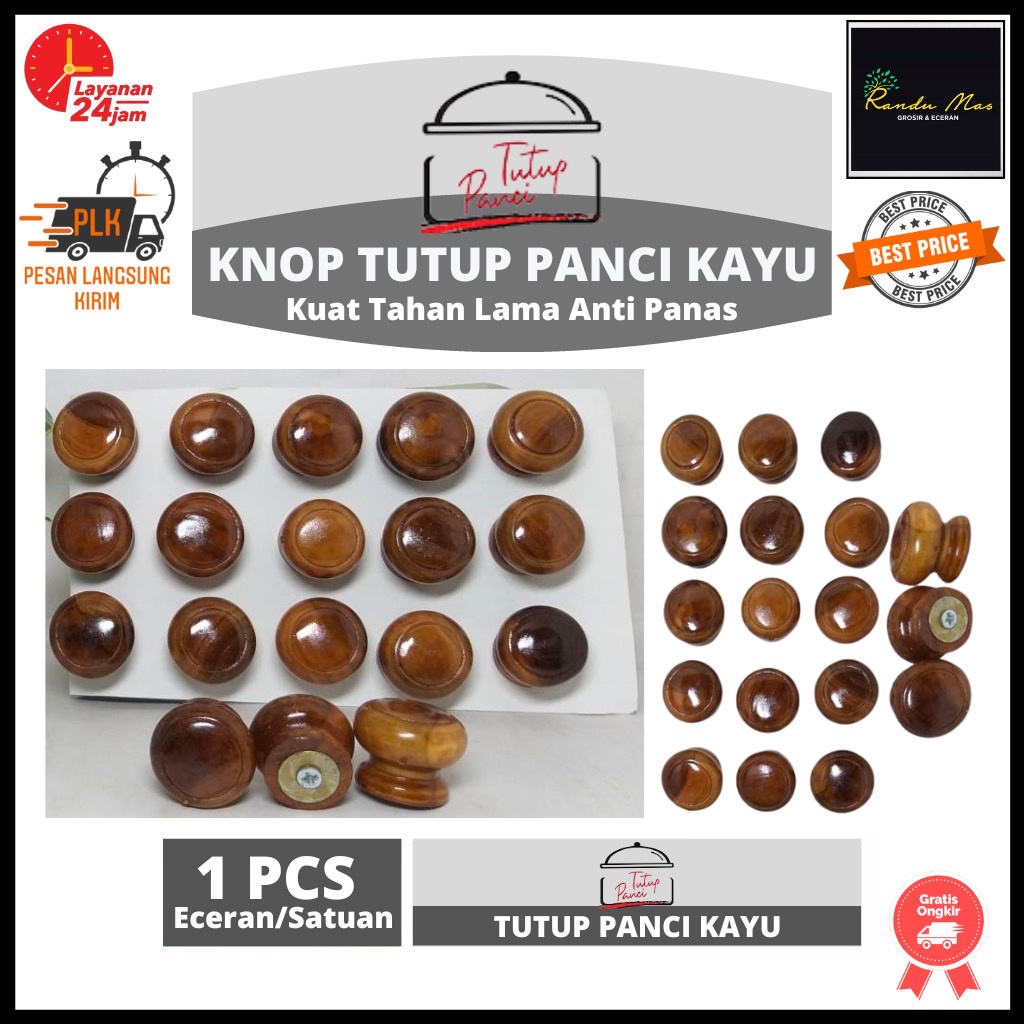 Knop Panci Kayu Jati Pegangan Handle Gagang Tutup Pentol Bulat Original Awet