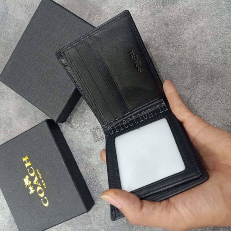 Dompet Coach LEATHER Full Black Dompet Lipat Pria Kulit Asli Premium Impor