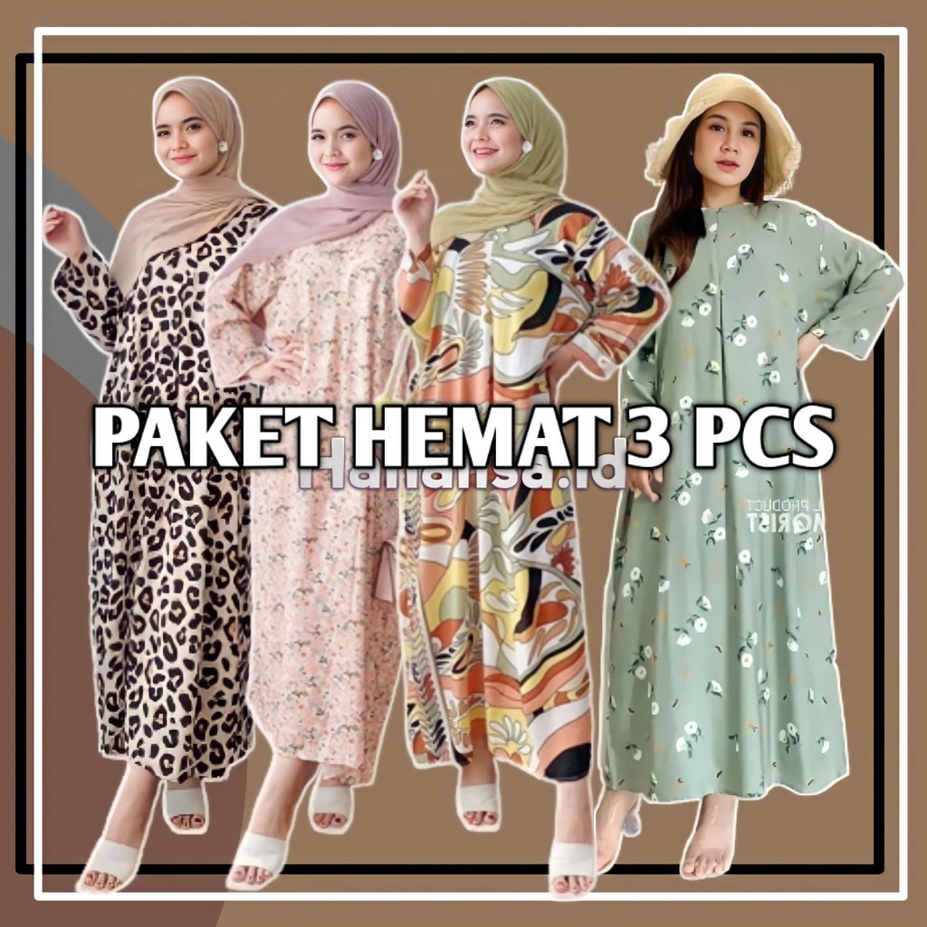 3 PCS PAKET HEMAT DASTER  GAMIS LENGAN PANJANG