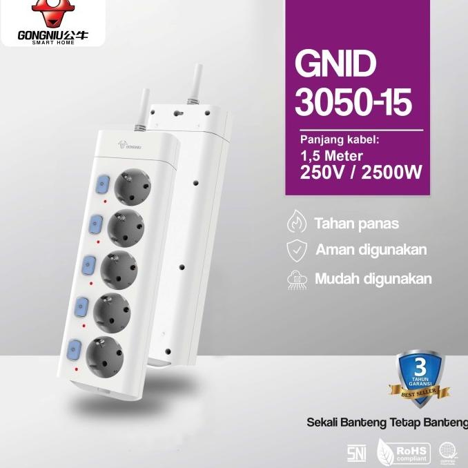 Gong Niu 5 Lubang 5M - Stop Kontak dengan Kabel