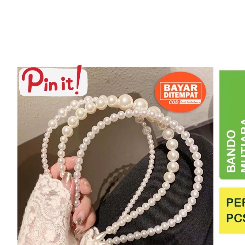 GRATIS ONGKIR READY 2 warna (Bisa kirim instant COD Medan Termurah) Best Seller Bando Korea Mutiara Pearl Headband Korean Hair Band | Putih | Pink