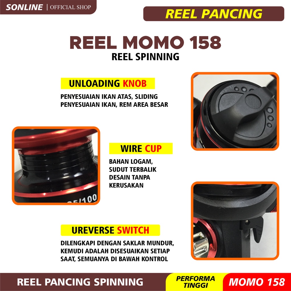 SONLINE Reel Pancing Laut Mini 500 Series Reel Pancing Warna Hitam Merah Reel Metal Reel Pancing Laut Reel Momo158