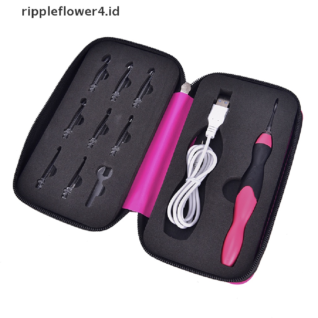 {rippleflower4.id} 9in1 USB LED Menyala Kait Crochet Isi Ulang Knitg s Set Bermanfaat~