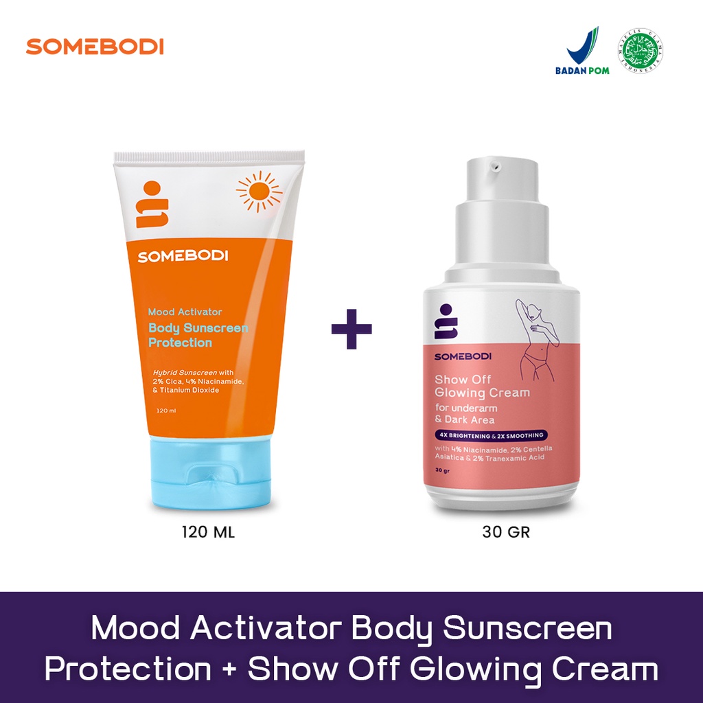 [READY STOCK] [BUNDLING] SOMEBODI Mood Activator Body Sunscreen Protection with SPF 45 + Show Off Glowing Cream 30 ml